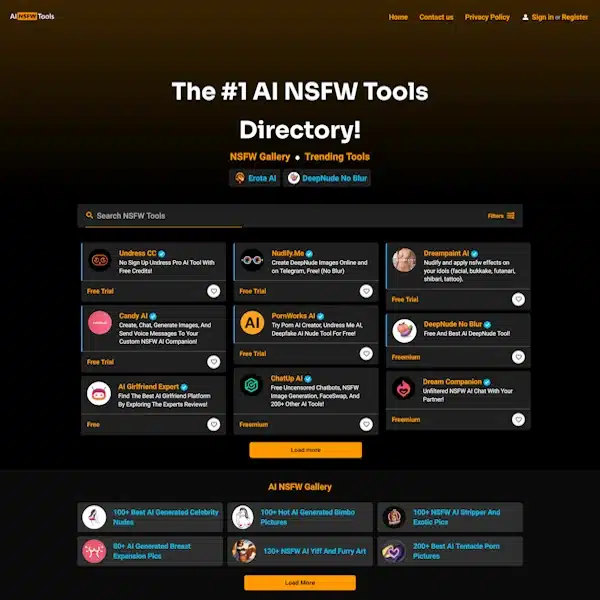 NSFW AI Tools homepage