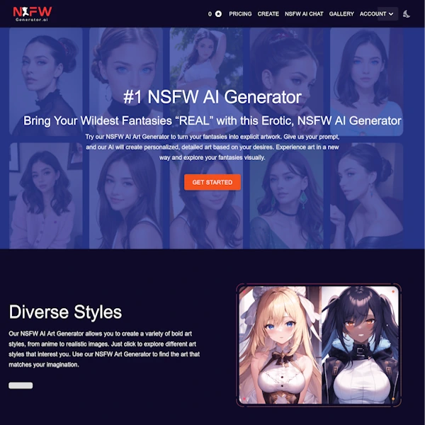 NSFW AI Art Generator homepage